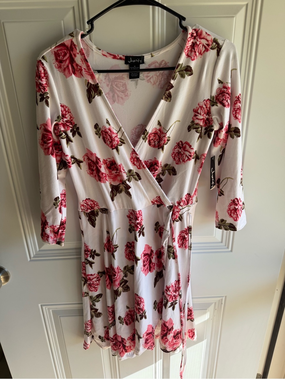 Justify White Floral Dress with Pink Roses